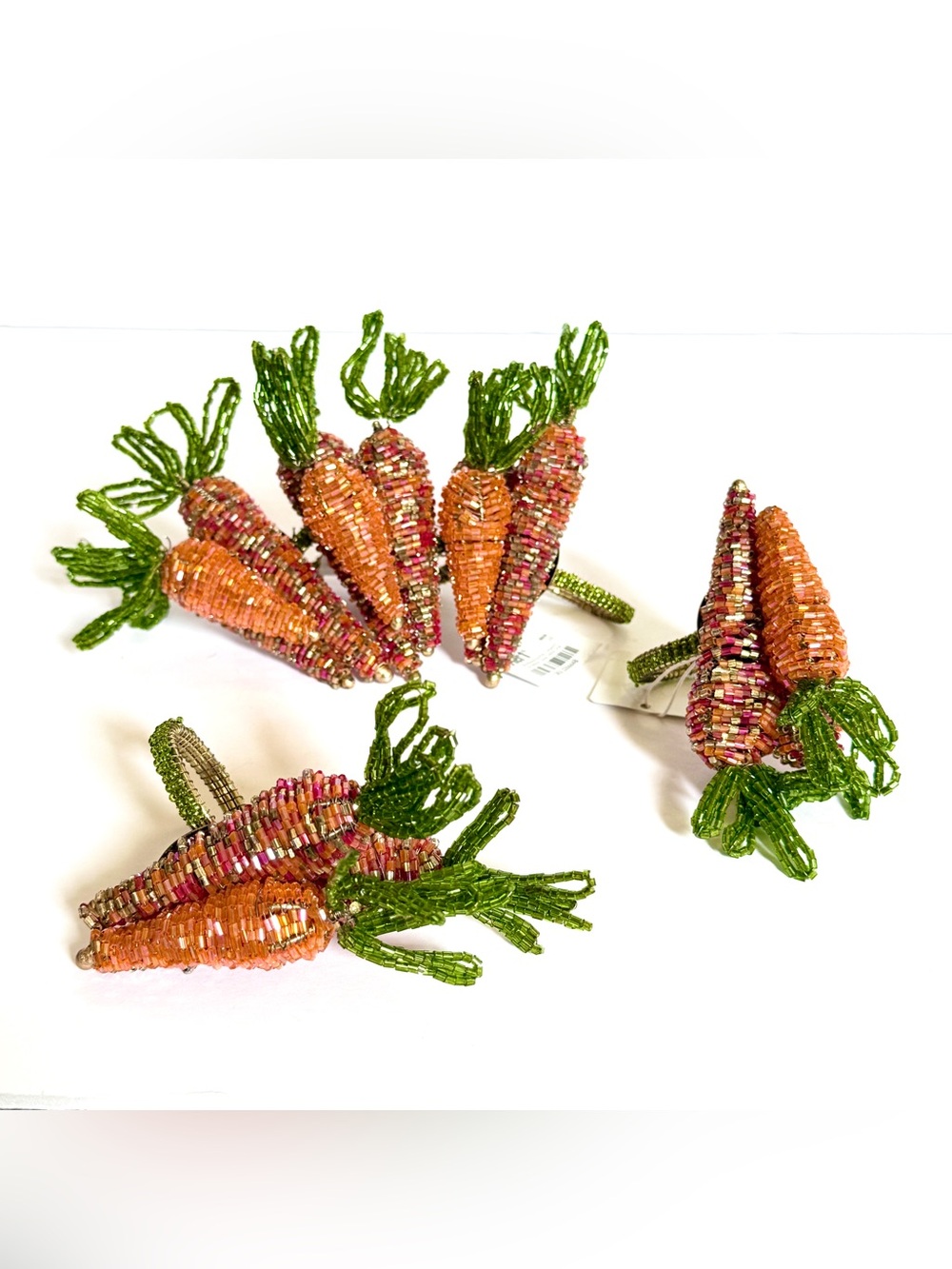 NWT Vintage Pier 1 Beaded Carrot Napkin Rings Set of 5 Easter Spring